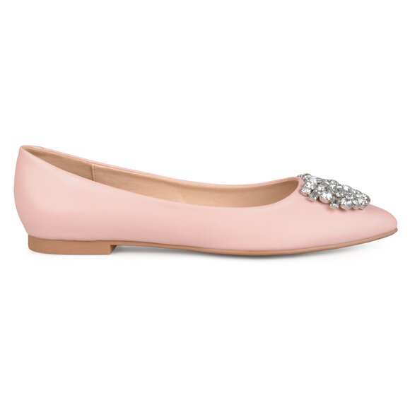 Brinley Co Shoes - Journee Brinley Faux Leather Pointed Toe Jewel Flats Pink 7.5